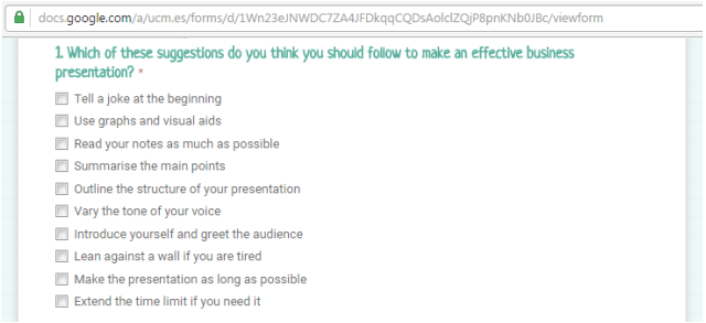 Captura de pantalla del primer apartado de las pruebas de evaluación