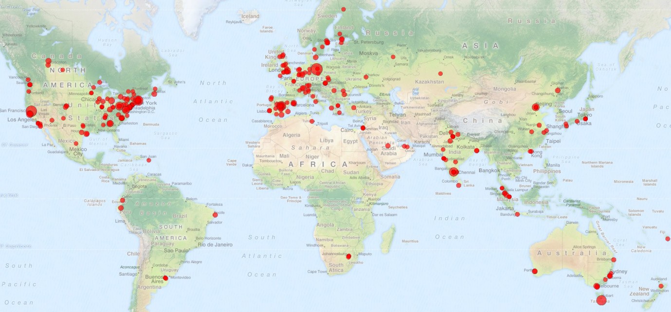 Map showing the location of the authors’ institutions