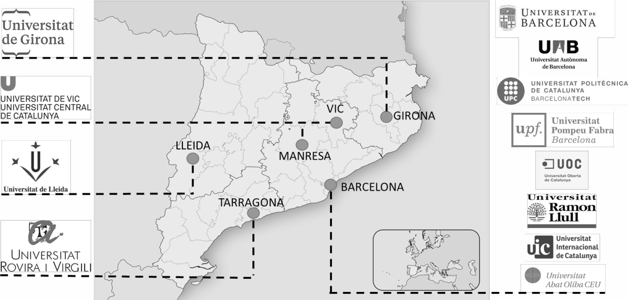Ubicación de las 12
universidades objeto del estudio