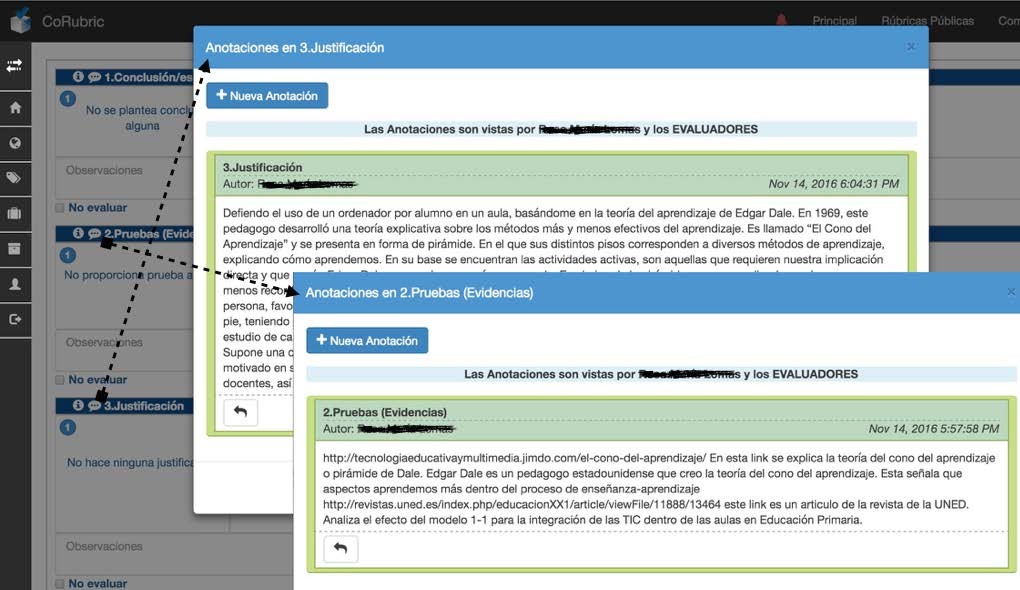 Anotaciones de texto en Corubric.com