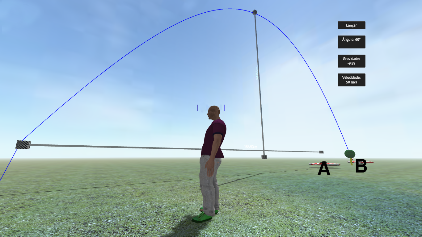 Visualização da trajetória do objeto durante o lançamento oblíquo