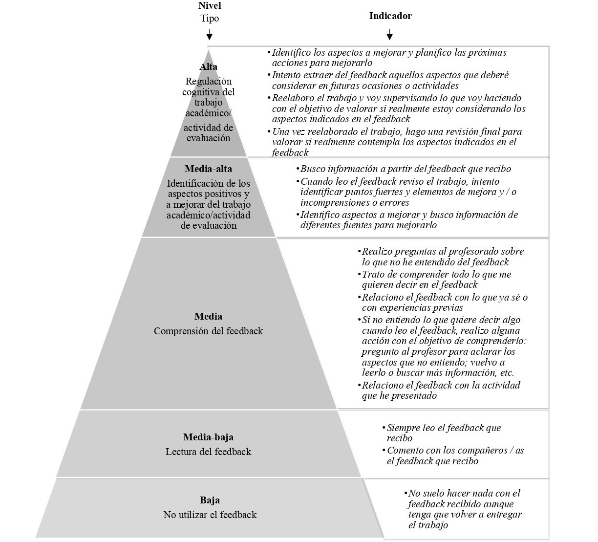 Indicadores de implicación cognitiva con el feedback en un entorno online